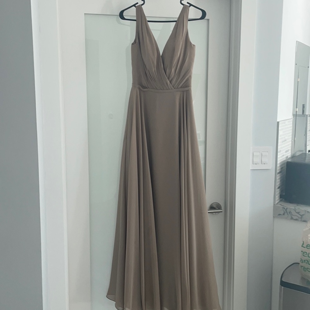 JJs House Taupe V-Neck Chiffon Maxi Dress